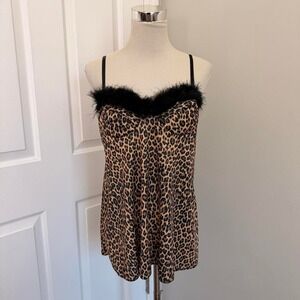 Y2K CHEETAH PRINT FUR TRIM‎ BUSTIER SLIP TANK TOP